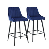 Kane Bar Stool (Set of 2) - Royal Blue Velvet Fabric Black Legs