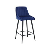 Kane Bar Stool (Set of 2) - Royal Blue Velvet Fabric Black Legs