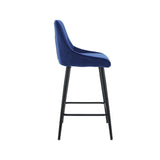 Kane Bar Stool (Set of 2) - Royal Blue Velvet Fabric Black Legs