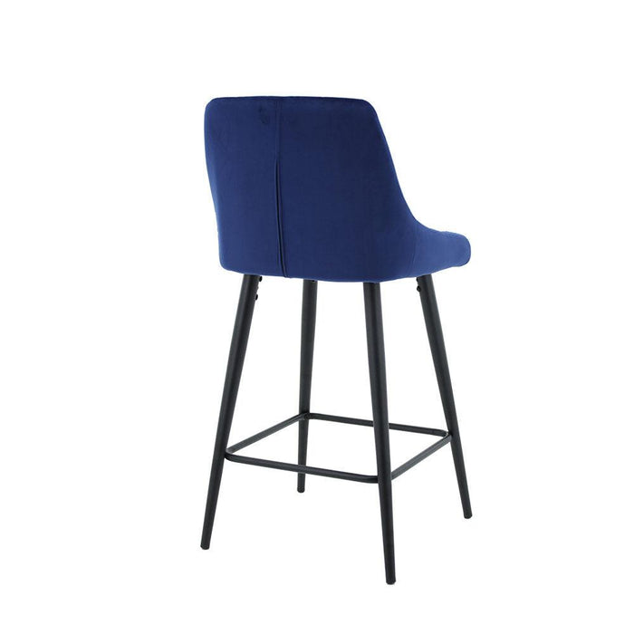 Kane Bar Stool (Set of 2) - Royal Blue Velvet Fabric Black Legs