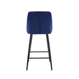 Kane Bar Stool (Set of 2) - Royal Blue Velvet Fabric Black Legs