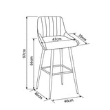 Kane Bar Stool (Set of 2) - Royal Blue Velvet Fabric Black Legs