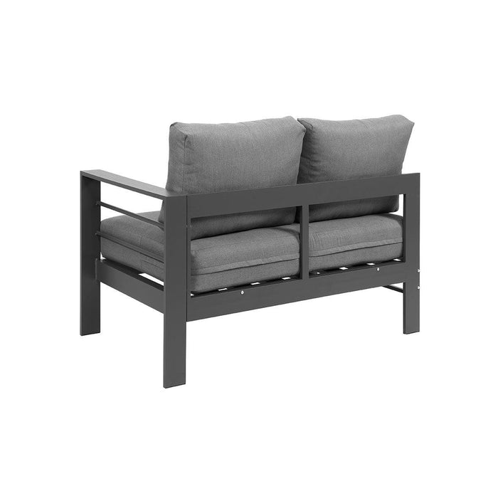 Paris 6 Seater Charcoal Aluminium L-Shaped Sofa Lounge - Grey Cushion