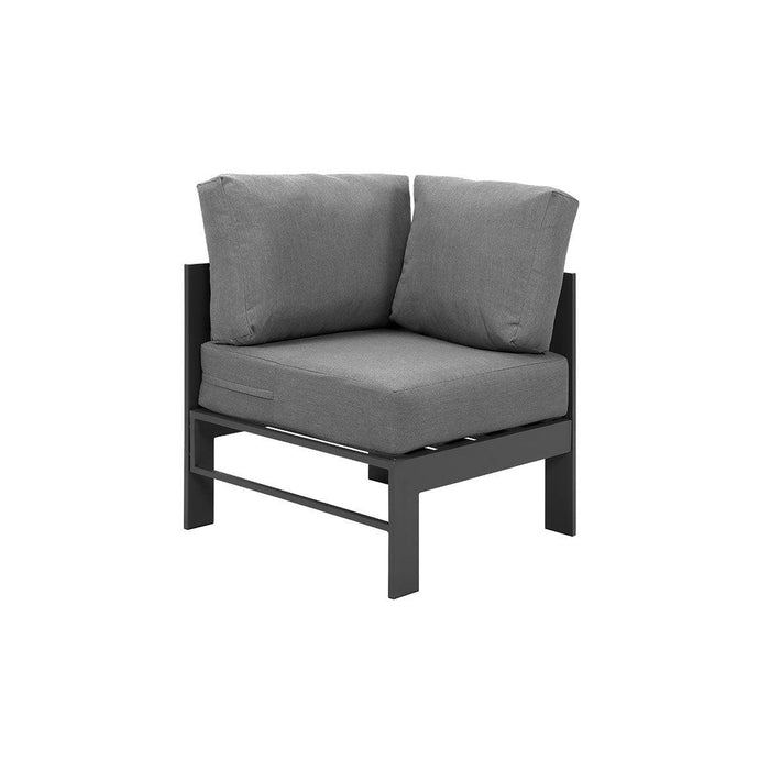 Paris 6 Seater Charcoal Aluminium L-Shaped Sofa Lounge Set - Grey Cushion