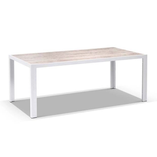 ALPINE OUTDOOR ALUMINIUM & CERAMIC TABLE WITH 6 FINLEY ROPE STACKABLE CHAIRS