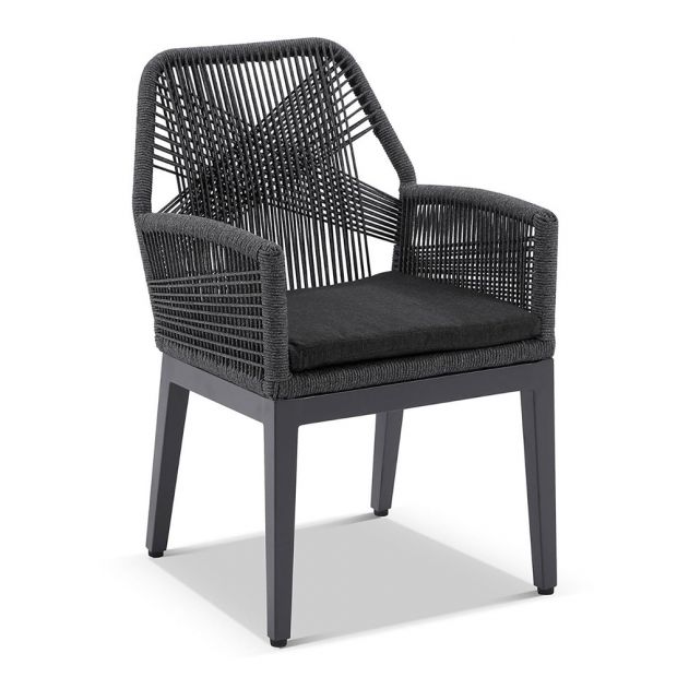 SANTORINI 1.8M OUTDOOR RECTANGLE ALUMINIUM DINING TABLE WITH 6 HUGO ROPE CHAIRS