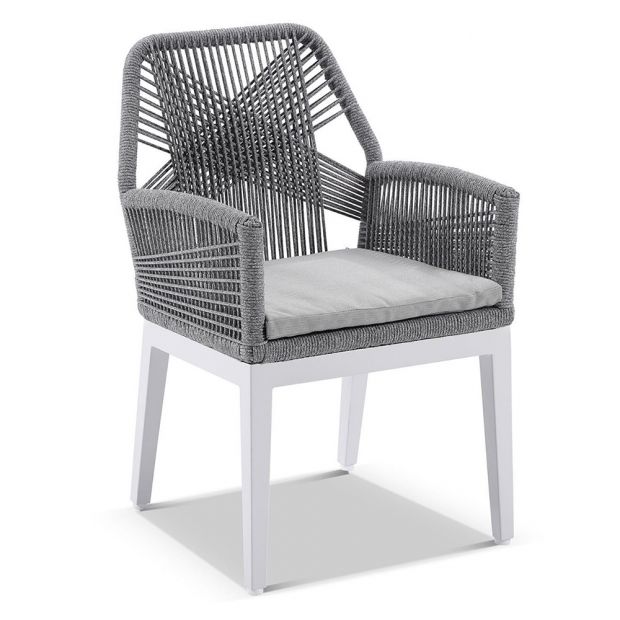 SANTORINI 1.8M OUTDOOR RECTANGLE ALUMINIUM DINING TABLE WITH 6 HUGO ROPE CHAIRS