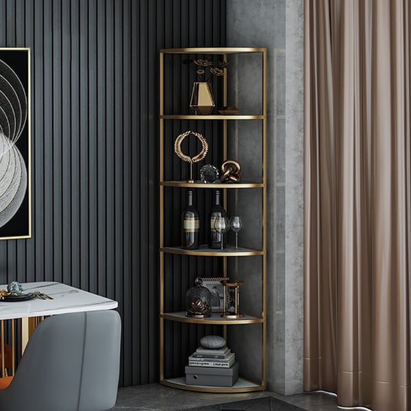 6-Tier Modern Fan-Shaped Shelves Standing Corner Shelf