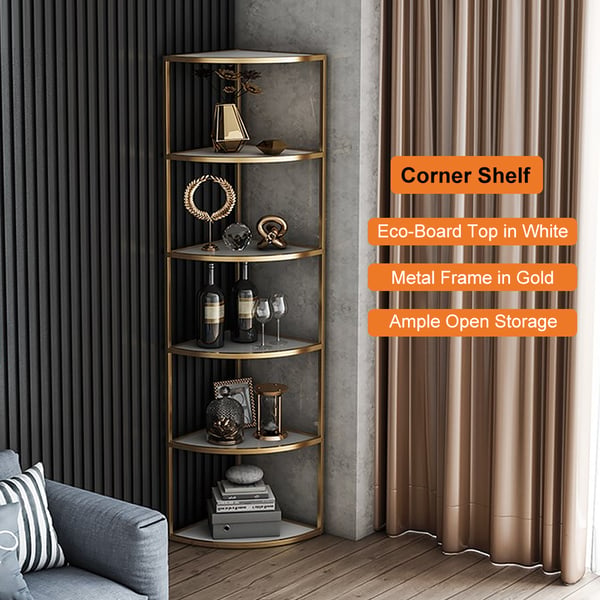 6-Tier Modern Fan-Shaped Shelves Standing Corner Shelf