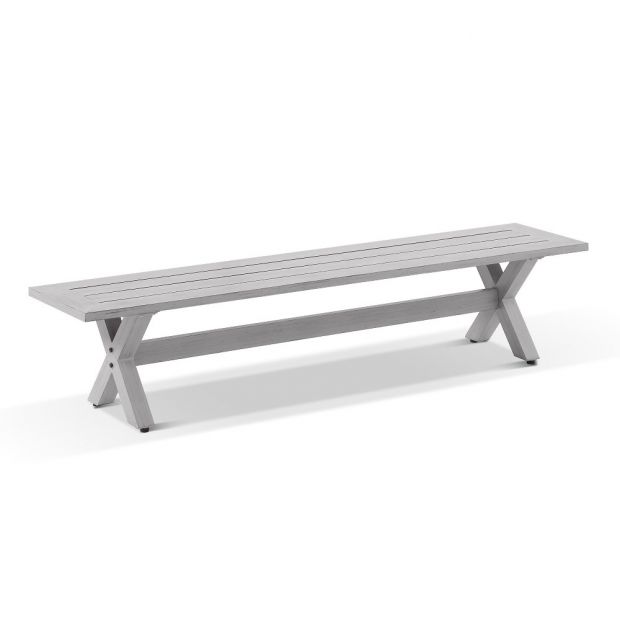 AGED TEAK LOOK TAHITIAN 2.1M ALUMINIUM DINING SETTING WITH BENCH SEATS