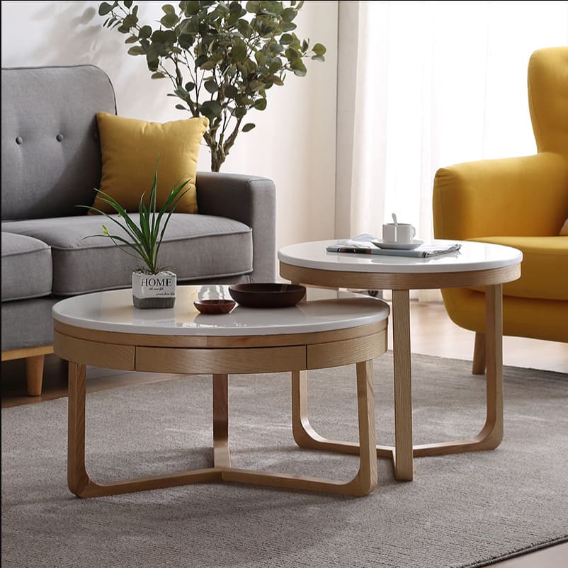 Aja Nesting Round Marble Coffee Table Set