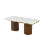 Arschie dining table with brushed-gold edge band and rounded tabletop corners