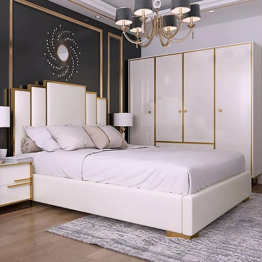 Elmira Bed - White Micro Fibre Leather King Size Bed