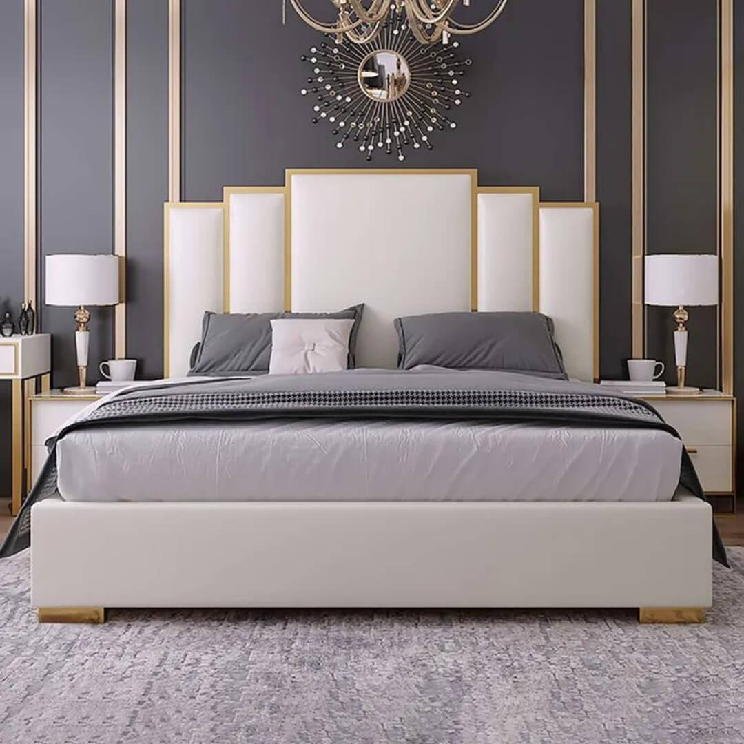 Elmira Bed - White Micro Fibre Leather King Size Bed