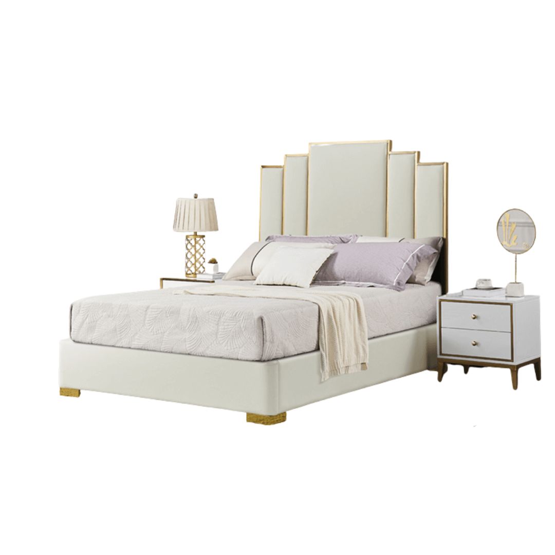 Elmira Bed - White Micro Fibre Leather King Size Bed