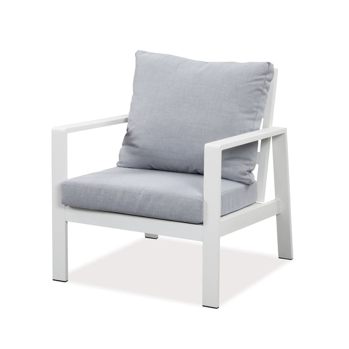 Florence 5 Seater White Aluminium Sofa Lounge Set - Light Grey Cushion