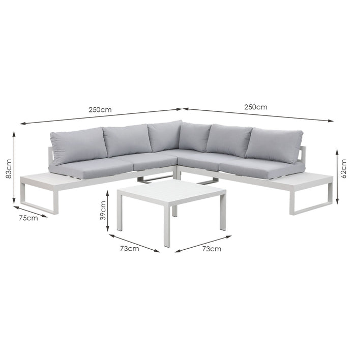 Hampton White Aluminium Sofa Lounge Set - Light Grey Cushion