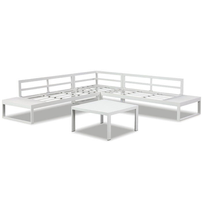 Hampton White Aluminium Sofa Lounge Set - Light Grey Cushion