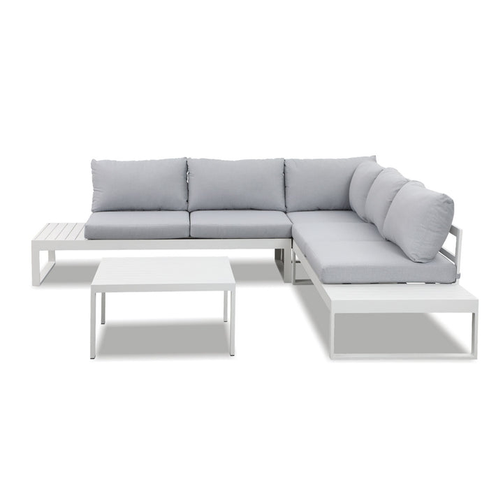 Hampton White Aluminium Sofa Lounge Set - Light Grey Cushion