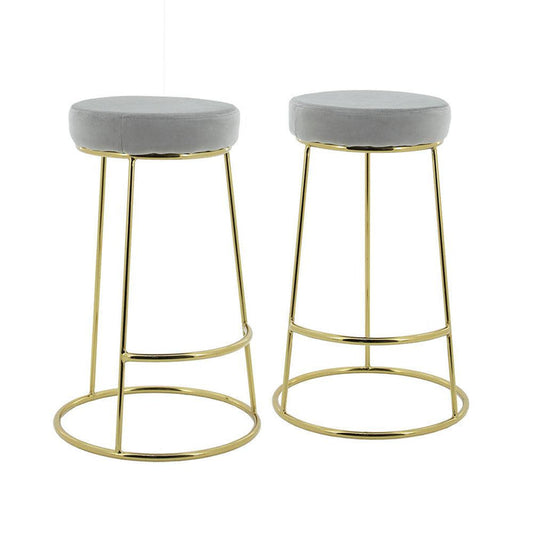 Coco Bar Stool (Set of 2) - Grey Velvet Fabric Golden Legs