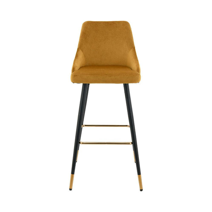 Ancor Bar Stool (Set of 2) - Yellow Velvet Fabric Black Golden Legs