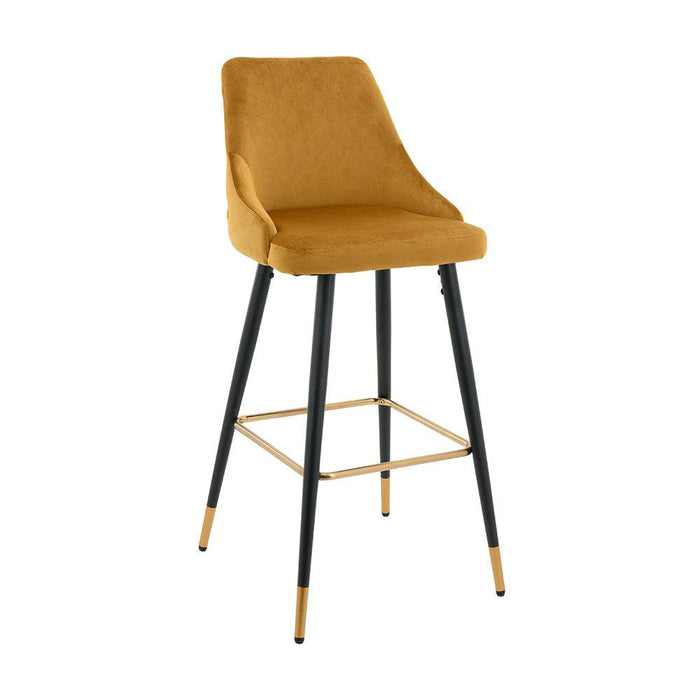 Ancor Bar Stool (Set of 2) - Yellow Velvet Fabric Black Golden Legs