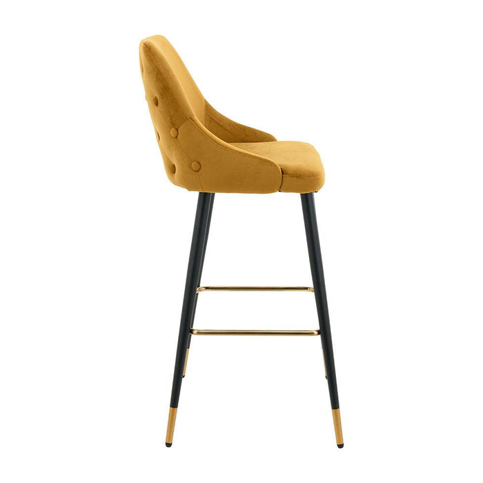 Ancor Bar Stool (Set of 2) - Yellow Velvet Fabric Black Golden Legs