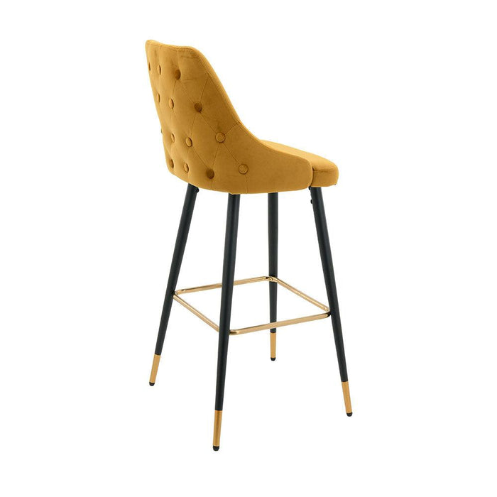 Ancor Bar Stool (Set of 2) - Yellow Velvet Fabric Black Golden Legs