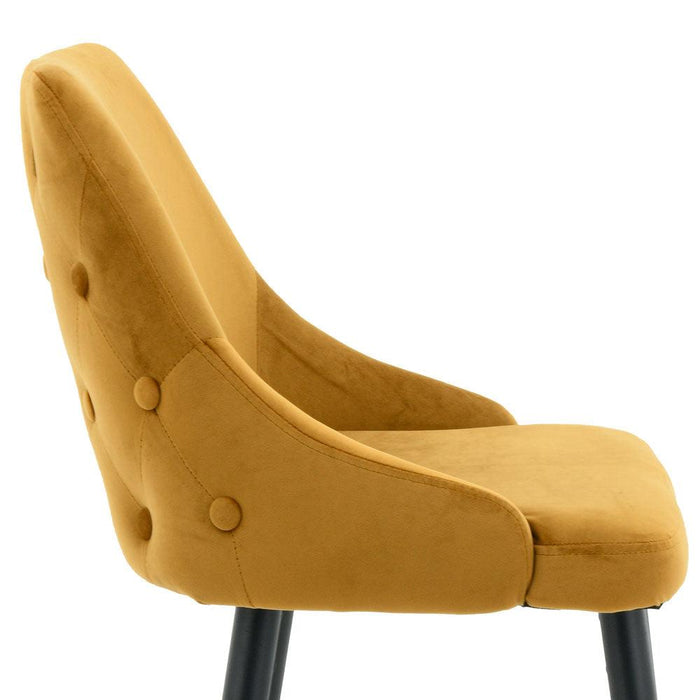 Ancor Bar Stool (Set of 2) - Yellow Velvet Fabric Black Golden Legs