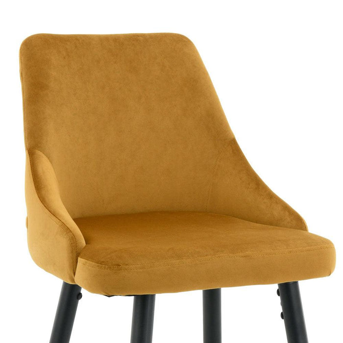 Ancor Bar Stool (Set of 2) - Yellow Velvet Fabric Black Golden Legs