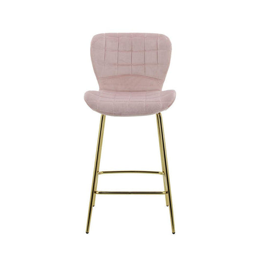 Capella Bar Stool (Set of 2) - Grey Velvet Fabric Golden Legs