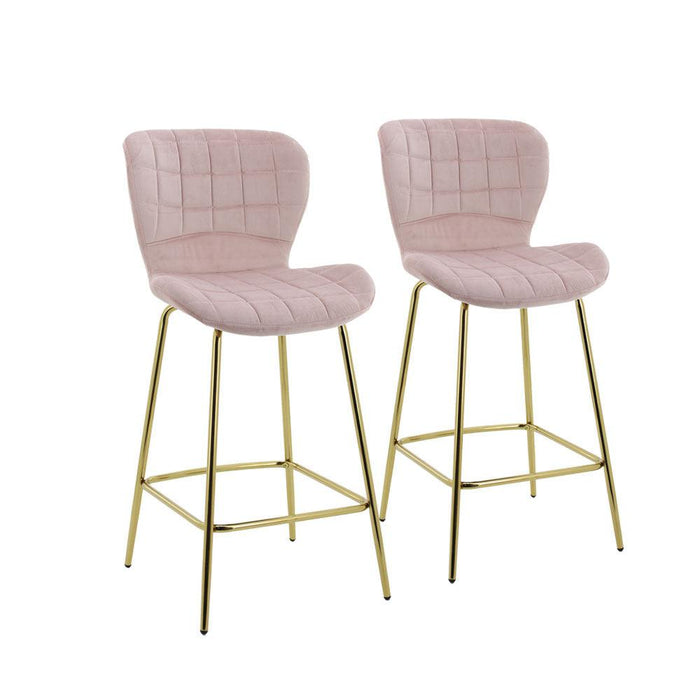 Capella Bar Stool (Set of 2) - Grey Velvet Fabric Golden Legs