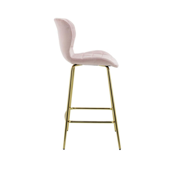 Capella Bar Stool (Set of 2) - Grey Velvet Fabric Golden Legs