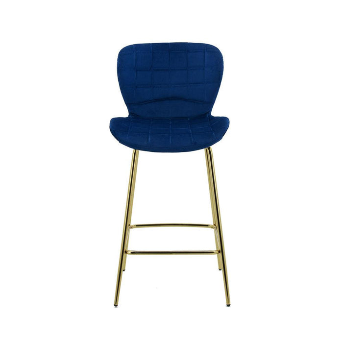 Capella Bar Stool (Set of 2) - Royal Blue Velvet Fabric Golden Legs