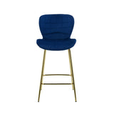 Capella Bar Stool (Set of 2) - Royal Blue Velvet Fabric Golden Legs