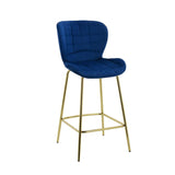 Capella Bar Stool (Set of 2) - Royal Blue Velvet Fabric Golden Legs