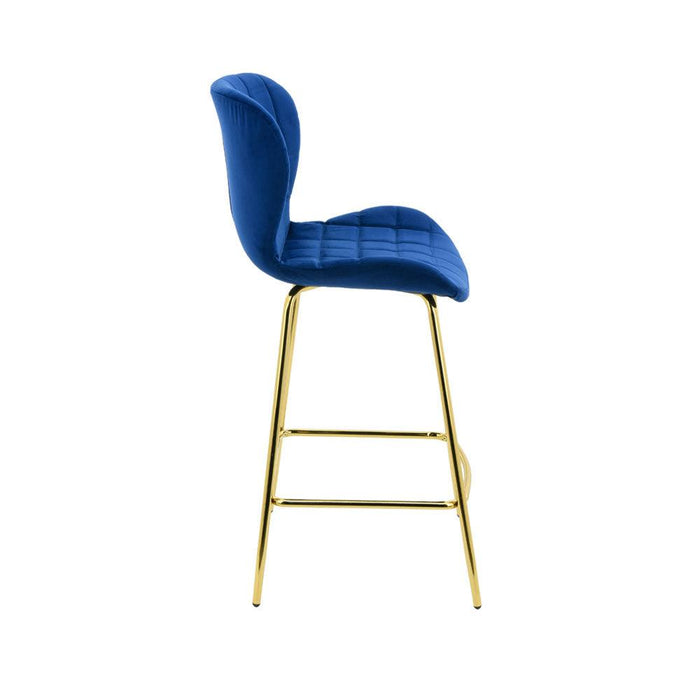 Capella Bar Stool (Set of 2) - Royal Blue Velvet Fabric Golden Legs