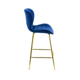 Capella Bar Stool (Set of 2) - Royal Blue Velvet Fabric Golden Legs