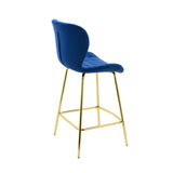 Capella Bar Stool (Set of 2) - Royal Blue Velvet Fabric Golden Legs
