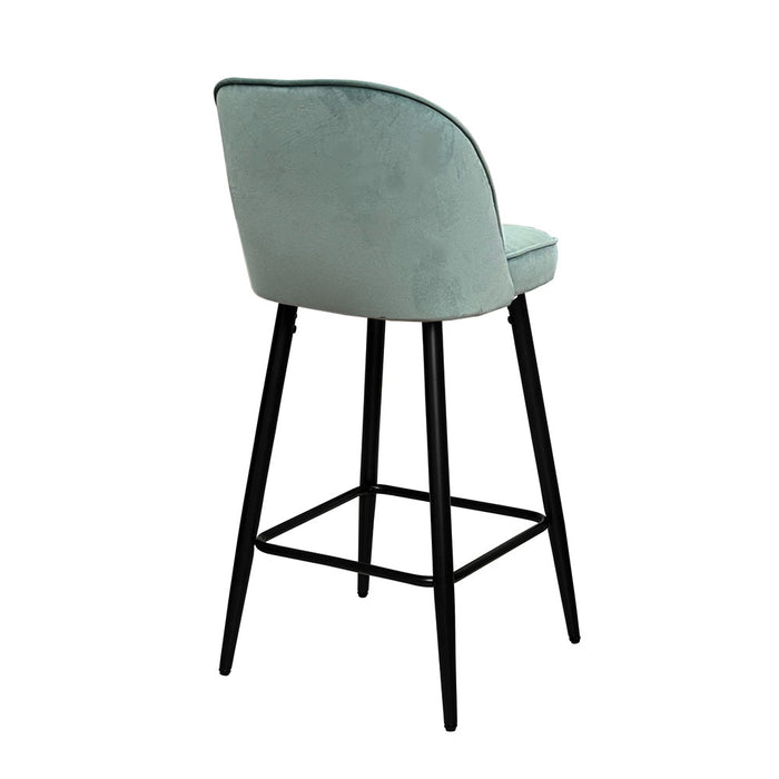 Larsson Bar Stool (Set of 2) - Light Green Velvet Fabric Black Legs