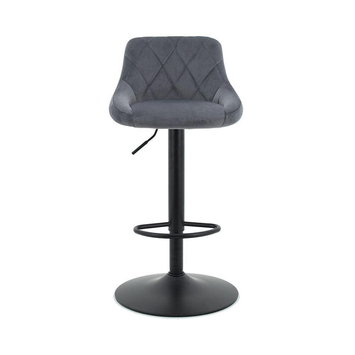 Arco Kitchen Gas lift Bar Stool (Set of 2) - Dark Grey Velvet Fabric Black Legs