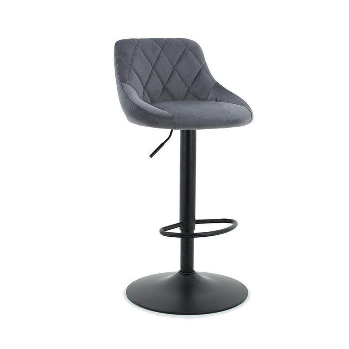 Arco Kitchen Gas lift Bar Stool (Set of 2) - Dark Grey Velvet Fabric Black Legs