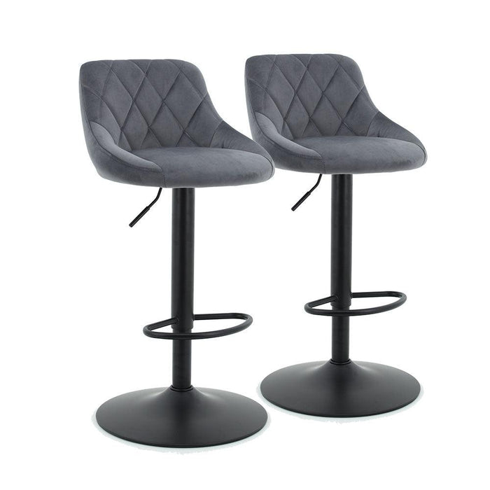 Arco Kitchen Gas lift Bar Stool (Set of 2) - Dark Grey Velvet Fabric Black Legs