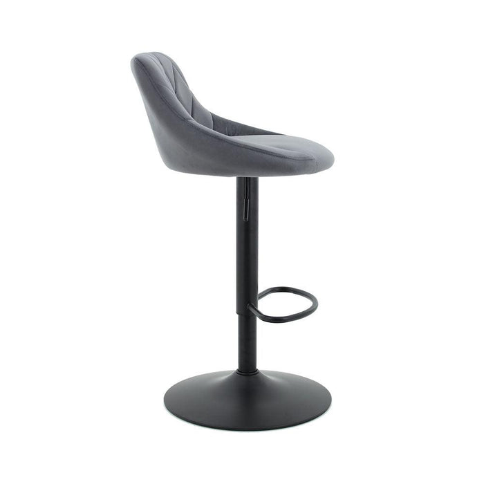 Arco Kitchen Gas lift Bar Stool (Set of 2) - Dark Grey Velvet Fabric Black Legs