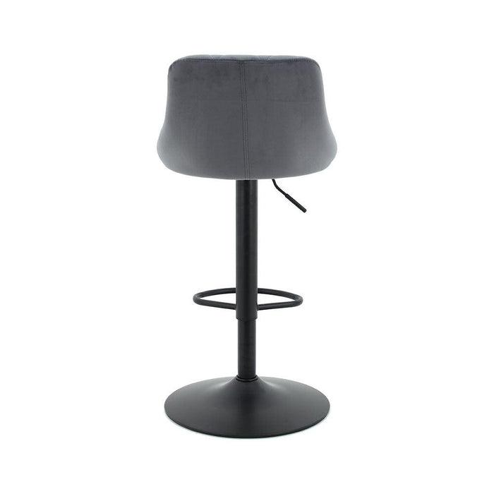 Arco Kitchen Gas lift Bar Stool (Set of 2) - Dark Grey Velvet Fabric Black Legs