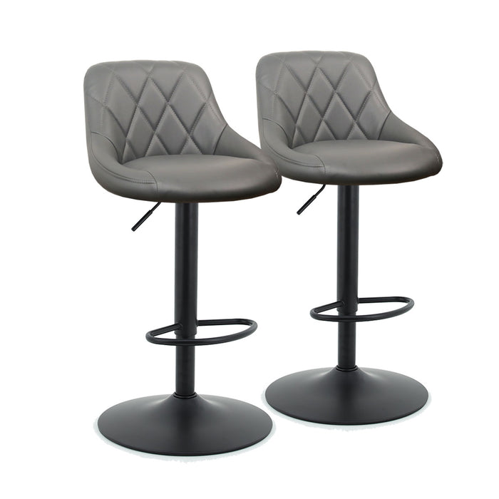 Arco Kitchen Gas lift Bar Stool (Set of 2) - Grey PU Leather Black Legs