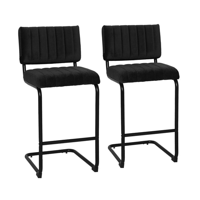 Mila Bar Stool (Set of 2) - Black Velvet Fabric Black Legs