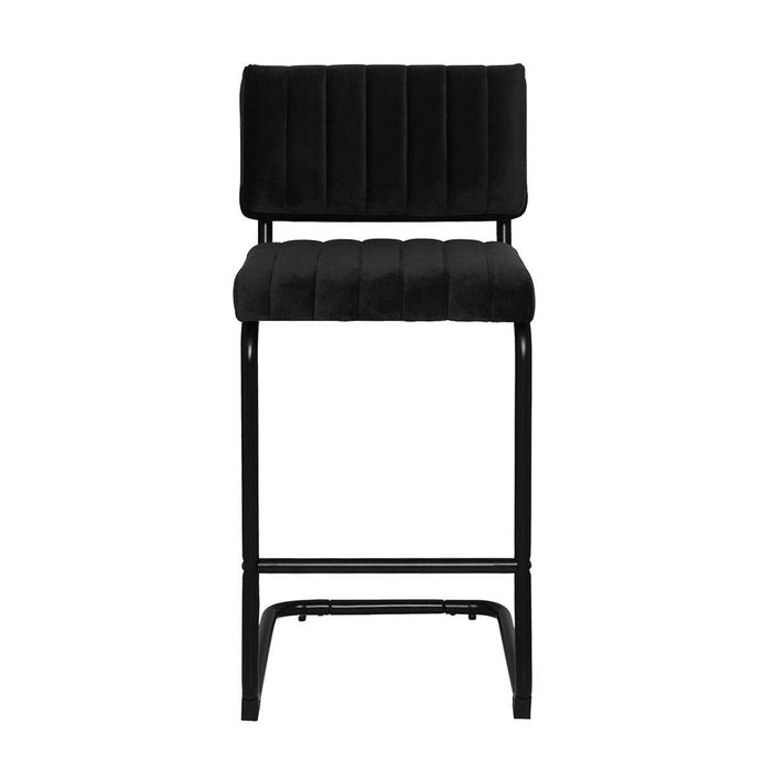 Mila Bar Stool (Set of 2) - Black Velvet Fabric Black Legs