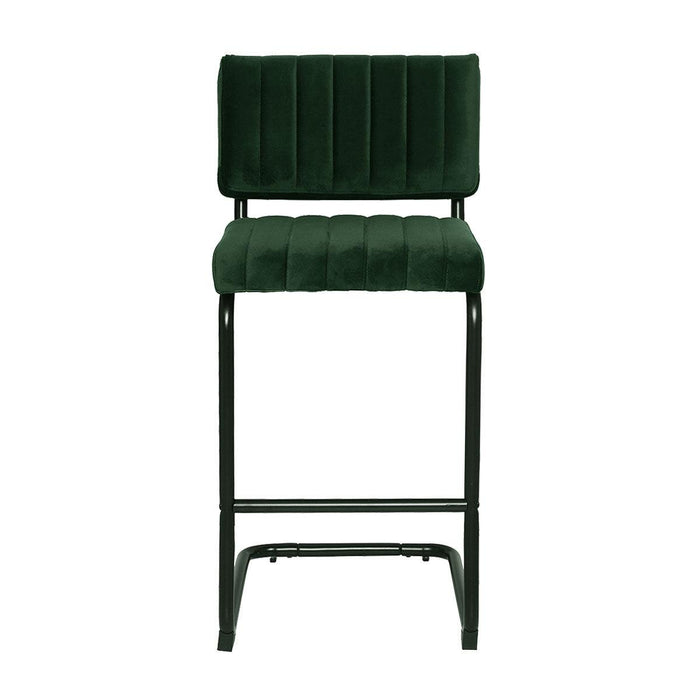 Mila Bar Stool (Set of 2) - Dark Green Velvet Fabric Black Legs