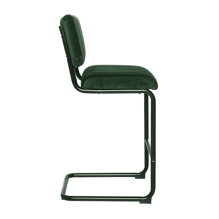 Mila Bar Stool (Set of 2) - Dark Green Velvet Fabric Black Legs
